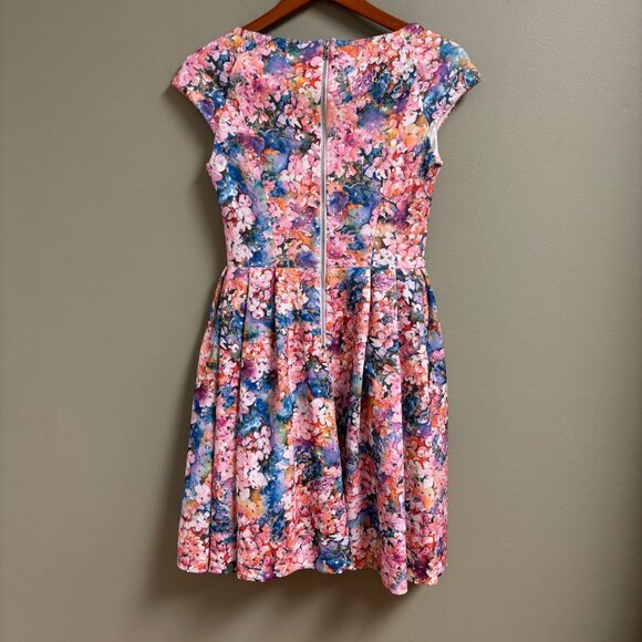 Betsey Johnson Womens Fit Flare Dress Size 2 Cut Out Watercolor Wedding Party - Picture 4 of 14